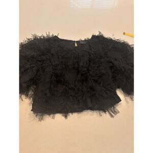 Endless Rose Gridded Mesh Feather Crop Top Medium Black